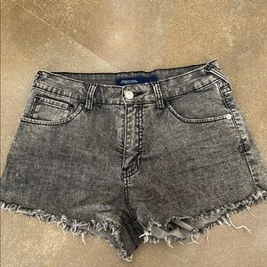 Just USA Black Washed Frayed Hem Denim Shorts